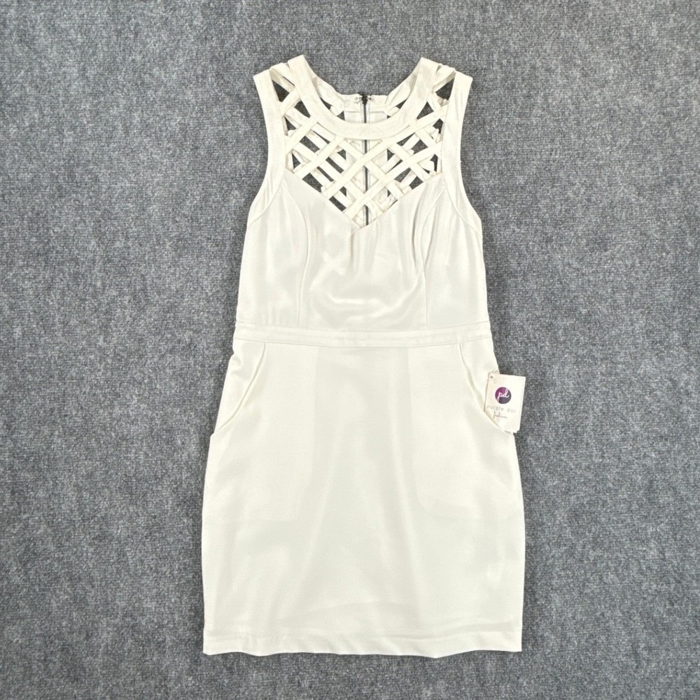 Ark & Co Dress Womens M Ivory Lattice Cutout Bodycon Mini Cocktail NEW